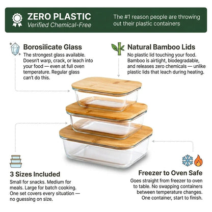 Borosilicate glass and bamboo lids