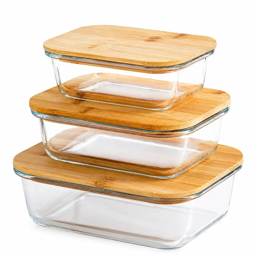 Glass Food Storage Containers with Bamboo Lids (3 Sizes)