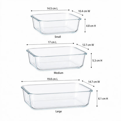Sizes of the 3 containers in cm